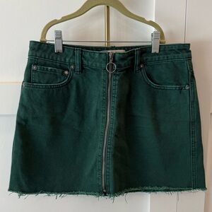 Free people we the free green denim mini skirt with zipper size 28  #miniskirt